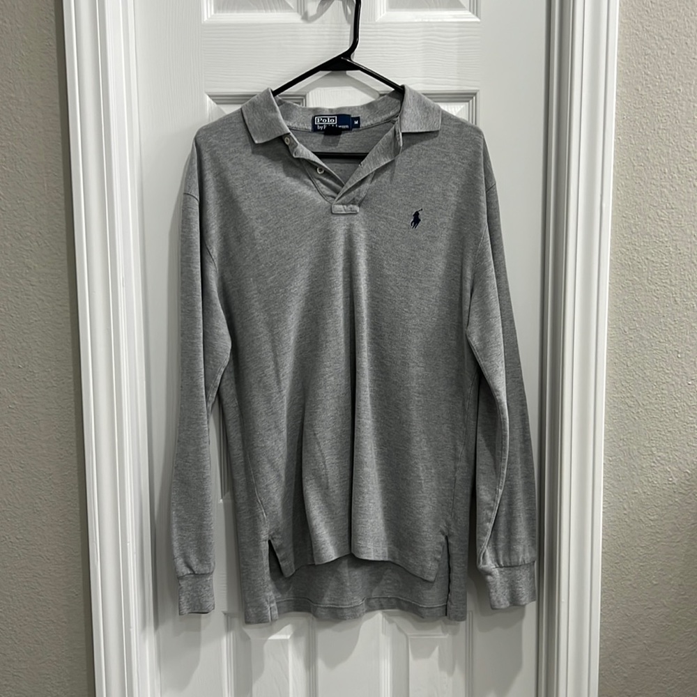 Ralph Lauren Men's Long Sleeve Polo Shirt - Gray with Navy Pony